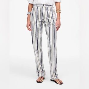 Madewell The Dean Easy Straight Pant Striped Cotton Linen Ivory Blue Women’s 31